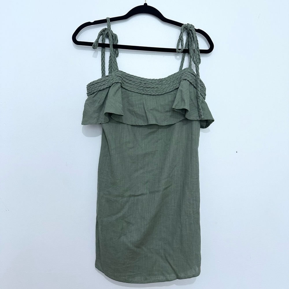 Indikah by Angel biba natural linen cotton dress braided strands size XS